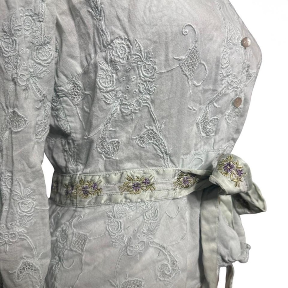 Odille by Anthropologie Embroidered Button Up Top Size 8 Silk and Cotton Blend - Picture 5 of 8